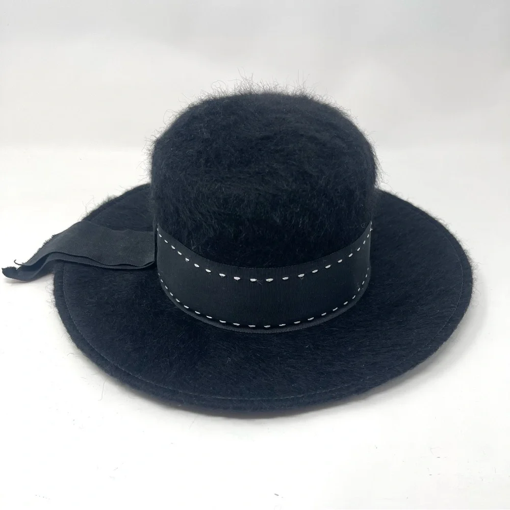 Vintage Mahara Mohair & Wool Wide Brim Hat‎ – Union Made – Black Statement Hat - Picture 5 of 10